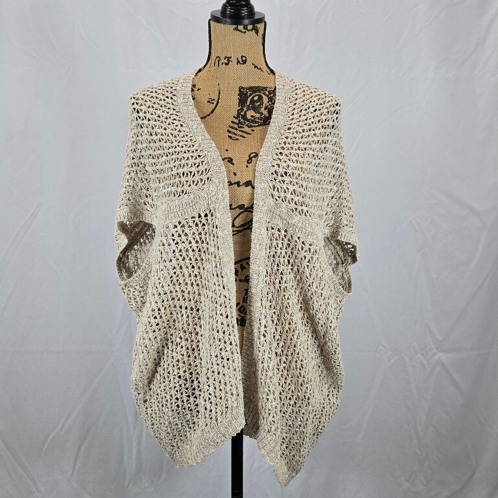 NWT Eileen Fisher Women Petite Open Knit Linen Cotton Kimono Cardigan Natural PM